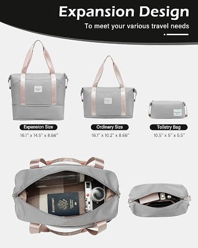 LONG VACATION 6 Piece Luggage Set Carry on Suitcase with ABS+PC hardshell, Spinner Wheels & YKK Zipper TSA Lock (GREY-PINK, 6 piece set) thumbnail 7
