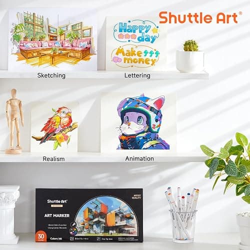 Shuttle Art 30 Colors Dual Tip Art Markers Permanent Marker Pens Highlighters Perfect for Illustration Adult Coloring Sketching and Card Making thumbnail 7