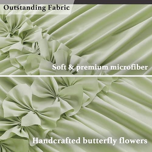 Homechoice Decor Sage Ruffle Shower Curtain, Vintage Handcrafted Bow Tie Bath Curtain for Master Bathroom, Ruched Microfiber Bathroom Curtain with 12 Buttonholes, 72" W x 72" H (LQ-10) thumbnail 6
