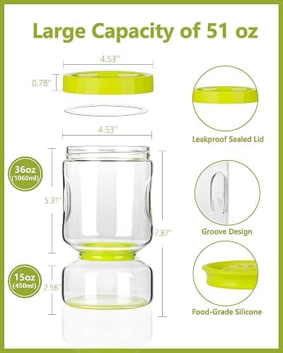 ZENS Glass Pickle Jar with Strainer Flip, 2 Pack Pickle Container Olive Hourglass Jars, Airtight Pickle Juice Separator from Wet and Dry, Pickles Storage Jar 51oz-Green & White thumbnail 4