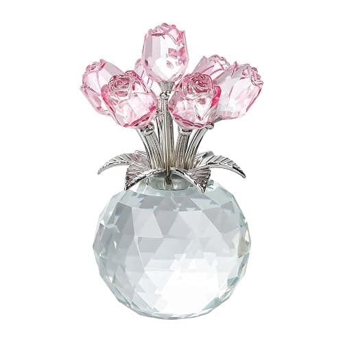 Movdyka Pink Crystal Rose Glass Flowers with Vase Figurine Home Decor | Handmade Crystal Flowers Bouquet Ornament Collectible Figurines ​Valentine Anniversary Christmas Mothers Gifts For Wife Mom - Image 1