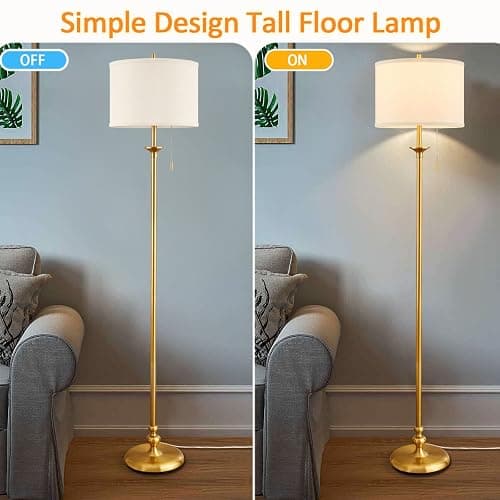 60" Gold Floor Lamp, Standing Lamp for Living Room, Bedroom, Office & Dining Room - Tall Corner Floor Lamps with Pull Chain Switch, Soft Lighting Farmhouse Design - Modern Floor Lamp (Bulb Included) thumbnail 5