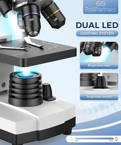 Microscopes for Kids Students Adults, 100X-2000X Powerful Biological Microscopes for Home Education,with Microscope Slides Set, Phone Adapter,white thumbnail 6