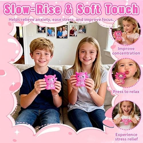 Djyxoglyn Axolotl Squishy Stress Relief Toy – Glitter Fidget Toy Cute Squeeze Toy for Kids & Adults, Sensory Anxiety Relief Squishy Toy, Party Favor Desk Fidget (Pink Sitting Style) thumbnail 4