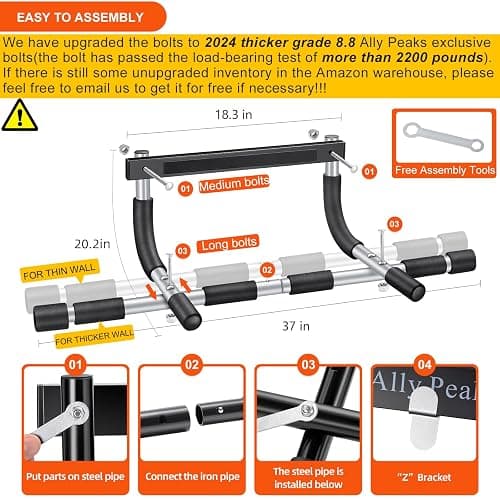 Ally Peaks Pull Up Bar for Doorway | Thickened Steel Max Limit 440 lbs Upper Body Fitness Workout Bar| Multi-Grip Strength for Doorway | Indoor Chin-Up Bar Fitness Trainer for Home Gym Portable thumbnail 5
