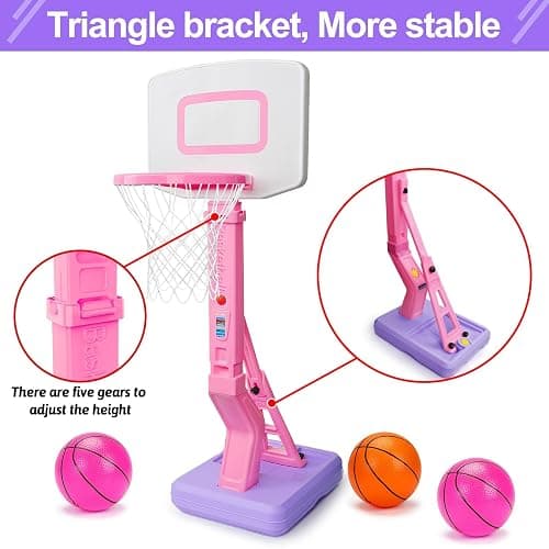 Basketball Hoop Indoor for Toddler Toys 1-3 3-5 Adjustable Portable Basketball Net Set Pool Outdoor Backyard Toy Mini Hoop Basket Ball Game for Kids Age 1 2 3 4 5 6 Year Old Boys Girls thumbnail 4