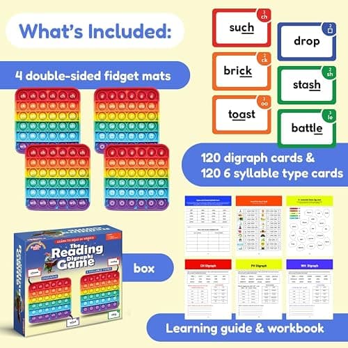 THE FIDGET GAME Science of Reading Flash Cards & Popping Mats - Master Digraphs & Syllables - Engaging Educational Kit for Dyslexia & Young Readers, Grades 1-3 thumbnail 2