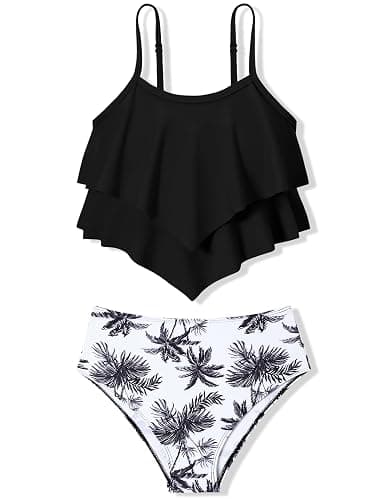 oklady Girls Swimsuit 2 Piece Bikini Set Tiered Ruffled Bathing Suit Adjustable Straps Girls' Swimwear - Image 1