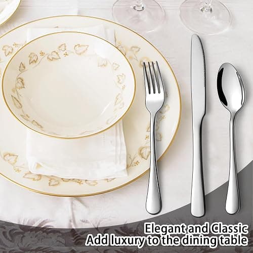 suoundey 40pcs Stainless Steel Silverware Set for 8, Kitchen Cutlery Set, Mirror Polished Forks Knives and Spoons Set for Home and Restaurant, Rust Resistant Eating Tableware Set - Silver - 40 thumbnail 7