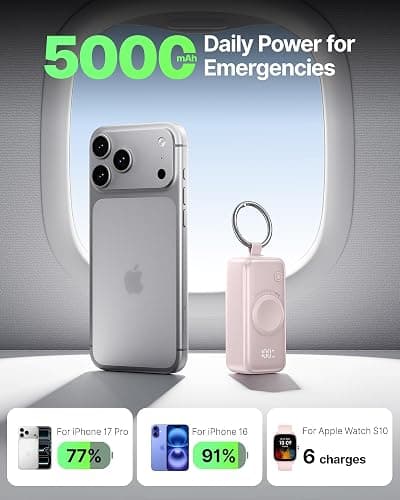 INIU 3-in-1 Portable Charger, 5000mAh Power Bank with Watch Charger & Built-in Cable, Compact 20W Fast Charging Battery Pack, Key Chain & Travel Essential for iPhone 16 15, Apple Watch, AirPods, etc thumbnail 6