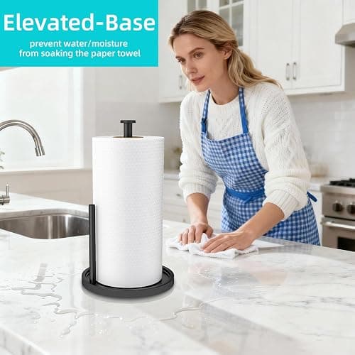 Paper Towel Holder Countertop, Standing Paper Roll Holder with Anti Slip Weighted Base, Stainless Steel Freestanding Paper Towel Holder for Kitchen, Black thumbnail 2