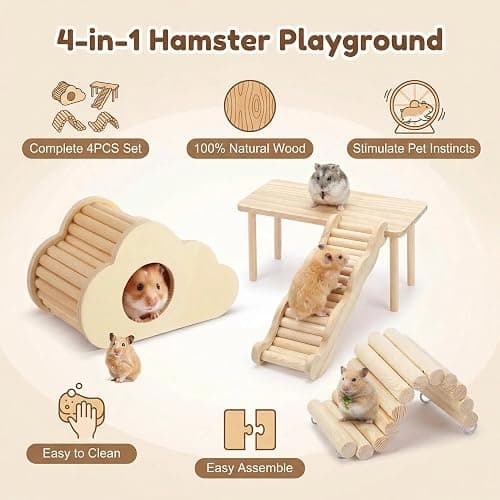 Hamster Platforms Wooden Ladder Bendy Bridge Fence Hidden Play House | Hamster Game Climbing Toy with Platform Decor Cage Accessories for Dwarf Syrian Mice Degus Gerbils Squirrel Small Pets thumbnail 4