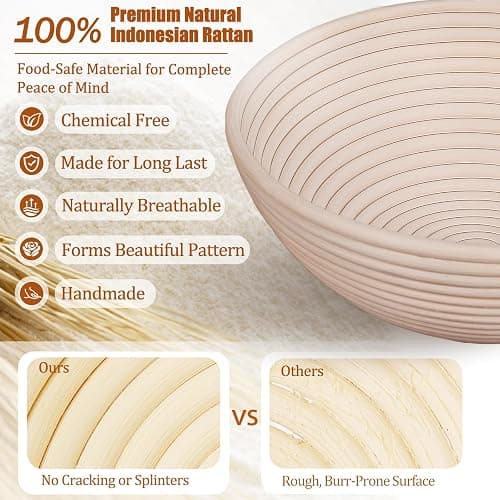 Panny Sourdough Starter Kit, Banneton Bread Proofing Basket with Glass Sour Dough Starter Jar, Sourdough Bread Baking Supplies, Making Tools, 9" Round & 10" Oval Baskets, Christmas Gift for Men Women thumbnail 4