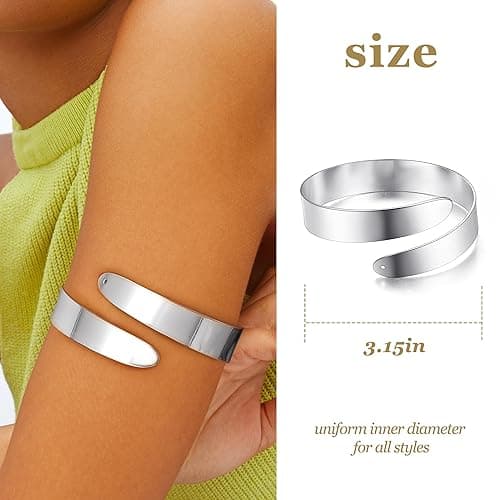 FUNRUN JEWELRY Arm Cuff Upper Arm Band for Women Gold Arm Cuff Bangle Bracelets Adjustable Coil Swirl Armlet ArmBand Jewelry,3-4Pcs - A:Silver tone thumbnail 2