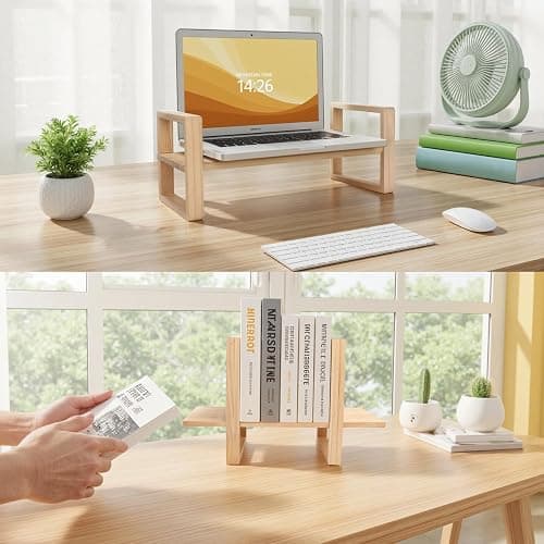 Desk Shelves Desktop Organizer Shelf - No Assembly Needed Holds 130lbs for Desk Organizers and Accessories Corner Bookshelf Table Top Shelving in Office, Books, Bathroom Storage-Pine Nature Wood Color thumbnail 6