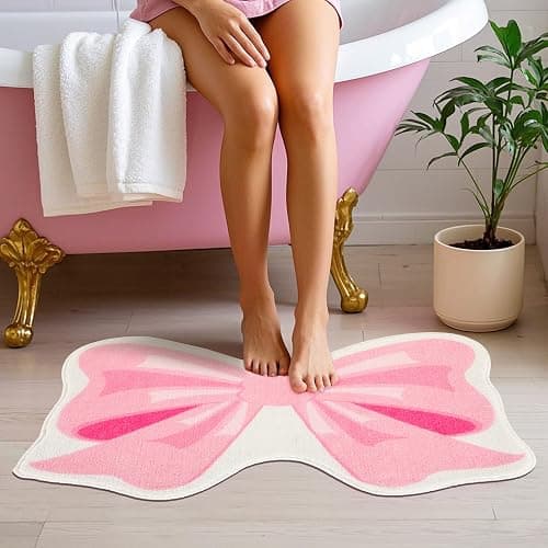 FEBSNOW Pink Bow Bathmat Rugs, Non Slip Coquette Bow Cute Aesthetic Carpet, Cute Room Decor Coquette Rug for Bathroom Bathtub Shower Bedroom and Living Room（27.6 x 21.3 inch） thumbnail 6