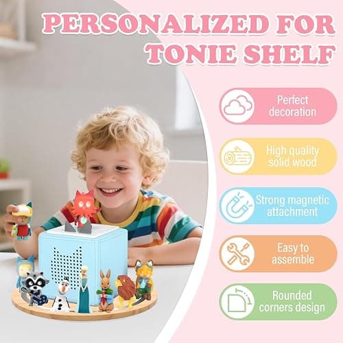 RZYLKA 360° Round Turntable for Tonies Box Organizer Storage Shelf, Magnetic Floating Shelves for Toniebox 1/2 Player Tonies Figures, Display Collection 10~15 Characters (Natura) thumbnail 2