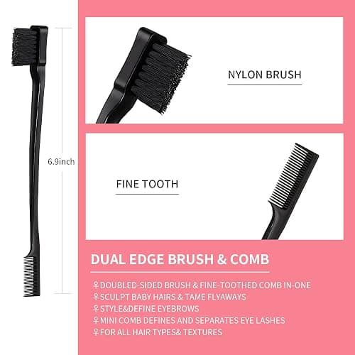 3 Pieces Hair Styling Comb Set Teasing Brush Rat Tail Comb Edge Brush for Edge&Back Brushing, Combing, Slicking Hair for Women (Black) thumbnail 2