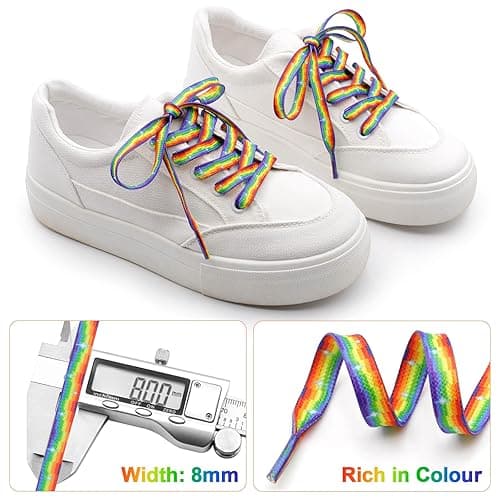 DELELE Flat Gradient Shoe Laces: Colored Print Shoelaces Sneakers 2 Pair - 39 inch(100CM) - 01 Rainbow thumbnail 3