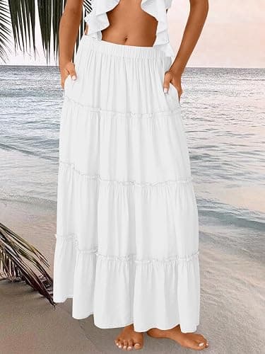 Trendy Queen Long Skirts for Women Boho Maxi Skirt Summer Swing Tiered A-Line Elastic High Waist Dress with Pockets Fashion thumbnail 2