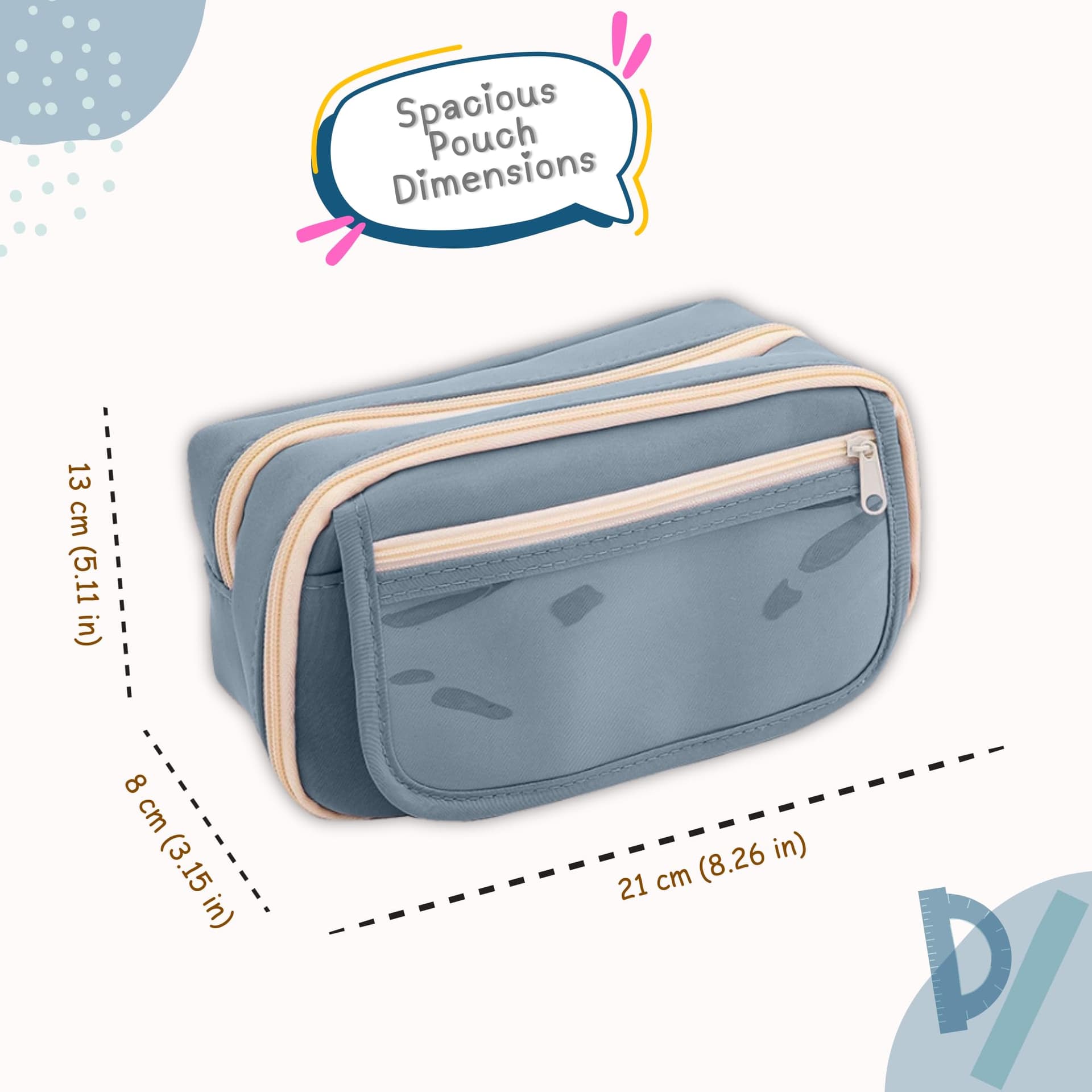 Large Capacity 9-Layer Canvas Pencil Pouch for Girls & Boys, Multipurpose Aesthetic Pouch for Stationery Items, Makeup, Accessories, College Essentials for Students, Gift for Kids (Blue) thumbnail 6