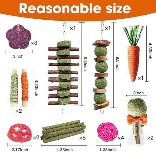 Jorewood 21 Pcs Rabbit Chew Toys for Teeth, Natural Bunny Toys Peach Wood Grass Timothy Sticks Chew and Treat for Guinea Pigs Hamster Chinchillas and Other Small Pets thumbnail 3