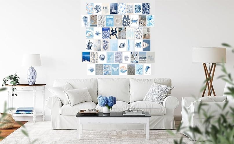 Beach Coastal Surf Wall Art - 4x6 Inches Set of 50 UNFRAMED Collage Posters & Prints - Blue Retro Beach Wall Decor - Summer Cowgirl Nautical Beachy Room Decor - Ocean Surfboard Granddaughter Room Wall Decor thumbnail 7