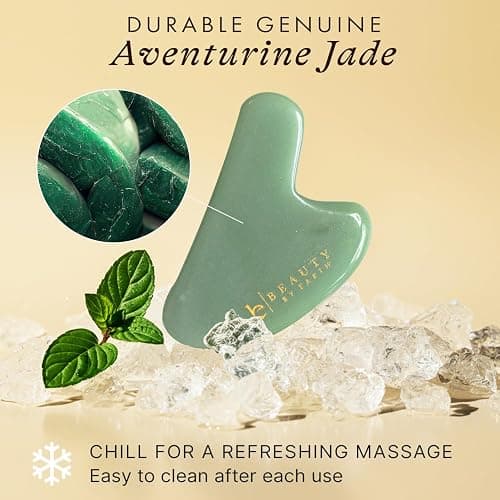 Jade Gua Sha - Smoothes Fine Lines & Wrinkles, Stocking Stuffers for Women, Face Sculpting Tool for Face Massage, Jaw Massager, Facial Massage Tools, Small Gifts for for Women and Teenage Girls thumbnail 5