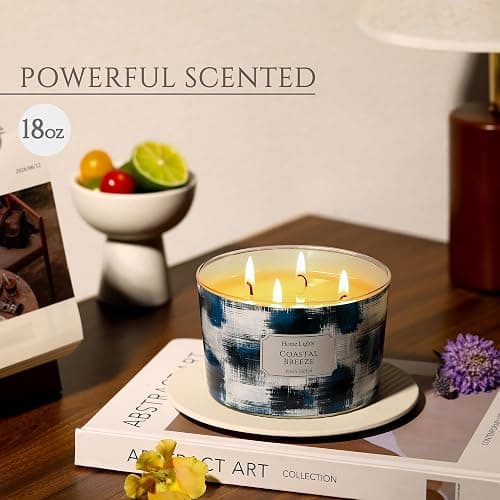 HomeLights Large jar Candle | 4-Wick Long-Lasting Scented Candles, 18oz Natural Soy Wax Candle for Home Scented, Scandinavian Minimalist Design Gifts for Women & Men, Coastal Breeze thumbnail 2
