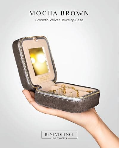 Benevolence LA Travel Jewelry Organizer, Mocha Brown Velvet Jewelry Case for Women, Jewelry Travel Case with Earring Compartment, Jewelry Box for Men thumbnail 4