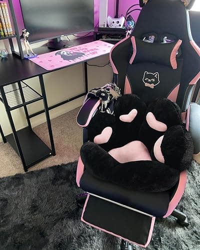 MOONBEEKI Cat Paw Cushion Chair Comfy Kawaii Plush Seat Cushions Shape Lazy Pillow for Gamer Chair 28"x 24" Cozy Floor Cute Seat Kawaii for Girl Worker Gift, Dining Room Bedroom Decorate Black thumbnail 5