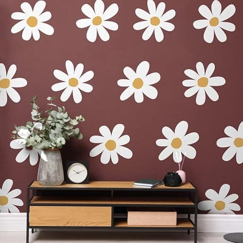TaoBary 12 Sheet Daisy Wall Sticker Decal Removable Cute Daisy Bedroom Room Decor Flower Wall Sticker Pink White Flower Decal Wallpaper Peel and Stick for Nursery Home(White, Yellow,Vintage Style) thumbnail 7