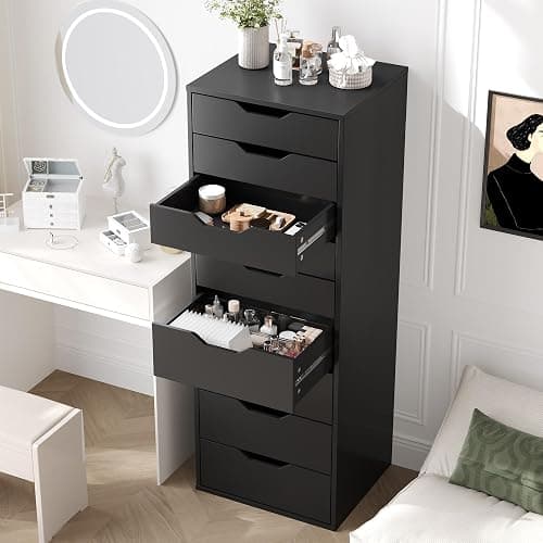 FOREHILL Cómodas y Cajoneras, Sinfonier Dormitorio Alto, Cajonera con 9 Cajones, Cajonera Armario Interior, Mueble Almacenaje para Dormitorio, Salón, Moderno Negro 45x40x124.5cm thumbnail 8