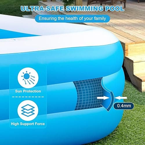 Longten Large Inflatable Pool with Pump, 130" x 72" x 22" Oversized Thickened Blow Up Pools for Adults, Family Swimming Pool for Backyard, Outdoor, and Summer Water Party - light blue thumbnail 4