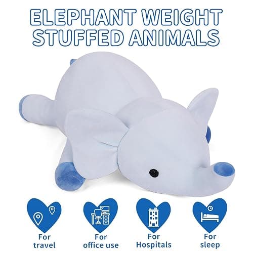 WeBingo Weighted Elephant Stuffed Animals 24", 4.2 Pounds Blue Weighted Plush for Kids Adults Boys Girl, Cute Plushies Soft Pillow Toy for Christmas, Valentine's, Birthday Gifts thumbnail 7