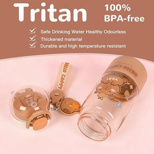 Lebaley Capybara Water Bottle with Lid Keychain - 420ml/15oz Cute Water Bottles with Straw and Leak Proof Locking Lid, Bpa-free Plastic Kids Water Bottle for Boys Girls Outdoor Sports Capybara Stuff thumbnail 4