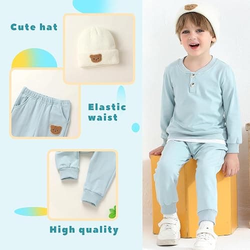 YOUNGER TREE Toddler Fall Outfits Baby Boy Sweatshirt Top Sweatpants Set Cute Sweatsuit for Boy Winter Clothes with Hat thumbnail 4