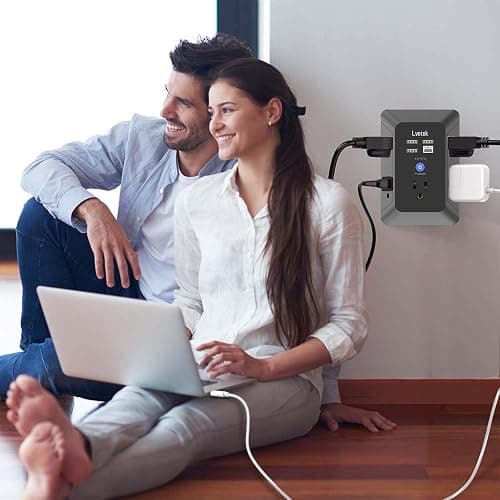 Surge Protector Outlet with 5-Multi Plug Outlet and 4 USB Ports (1 USB C), 3-Sided 1680J Power Strip Wall Charger for Home, Travel, Office - ETL Listed, Black thumbnail 4