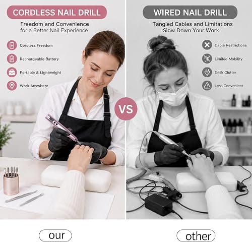Nail Drill Kit Electric Rechargeable Set Cordless Nail Art Grinding Machine Compact Professional Nail File for Gel Manicure Pedicure Polishing Tool Household,Nail Removal Machine (Metallic Pink) thumbnail 2