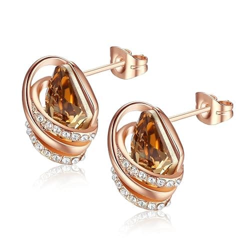 Leafael Wish Stone Stud Earrings with Birthstone Crystals, 18K Rose Gold Plated or Silver-tone thumbnail 6