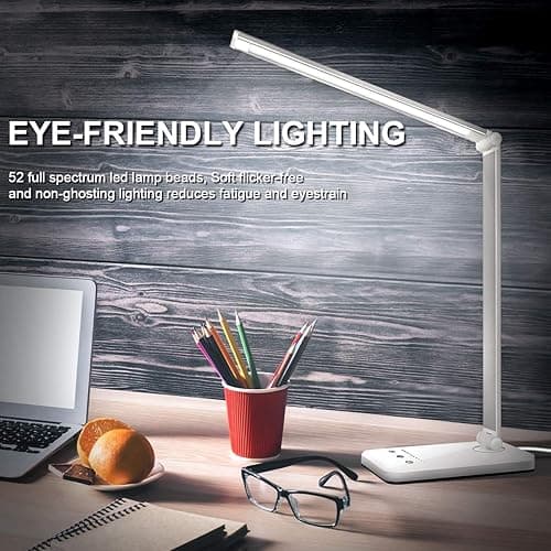 White crown LED Desk Lamp Dimmable Table Lamp Reading Lamp with USB Charging Port, 5 Lighting Modes, Sensitive Control, 30/60 Minutes Timer (White, First-Generation) - Silver - first-generation thumbnail 2