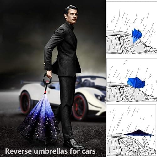 SIEPASA 49/56 Inch Inverted Reverse Upside Down Umbrella, Extra Large Double Canopy Vented Windproof Waterproof Stick Golf Umbrellas with C-shape Handle. thumbnail 7
