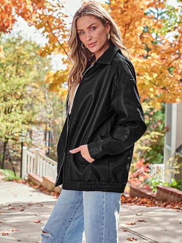 AUTOMET Womens Oversized Leather Jackets Faux Suede Fall Fashion Motorcycle Coats Winter Outfits Clothes Y2k Tops thumbnail 3