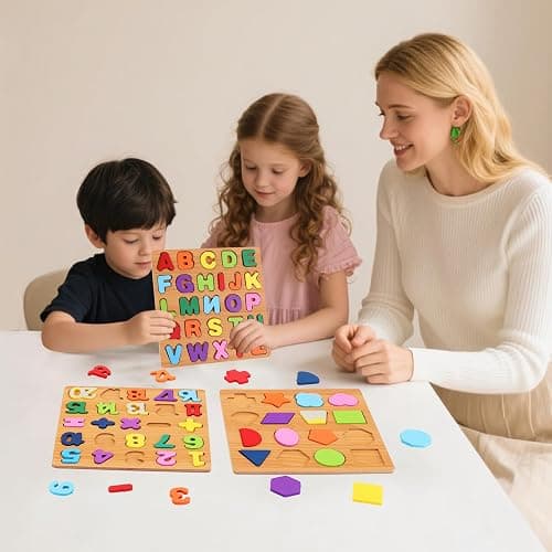 Alphabet Wooden Puzzles for Toddlers 3-5, Pack of 3 ABC, Number and Shape Puzzle, Preschool Educational Learning Toys with Puzzle Board & Letter Blocks for Girls Boys Ages 3 4 5 Years Old thumbnail 6