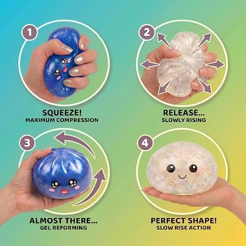 Lemoneon Glitter Dumpling Squishy Mystery Box 2 Pcs - 2026 Upgraded Dumplings Squishes for Adults Teens Squeeze Easter Basket Stuffers & Stocking Stuff Smiling White and Sad Blue thumbnail 4