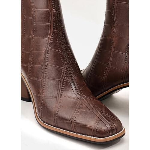 MOTIMODEN Womens Ankle Boots Chunky Mid Heel Booties Retro Square Pointed Toe Side Zipper Short Boots Heeled Shoes for Women Fall Winter thumbnail 6