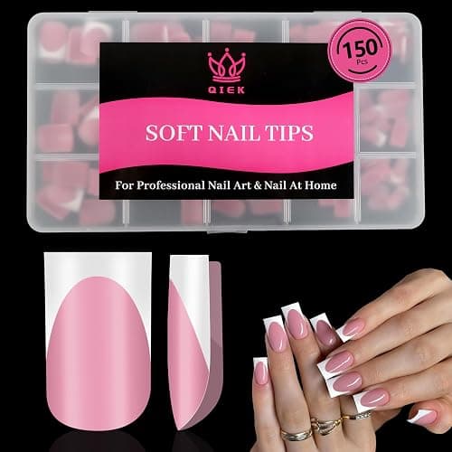 Qiek French Tips Press On Nails - 150Pcs Deep Pink Short Square Soft Gel Nail Tips Pre-Designed, 15 Sizes Fake Nails for Nail Art DIY, False Nails Salon Quality Manicure at Home Gifts For Women - Image 1