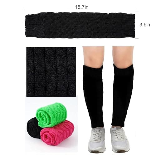Junely Leg Warmers for Women 80s Cable Knit Leg Warmer for Ballet Dance Figure Skating Yoga Party Junior Neon Long Socks thumbnail 5