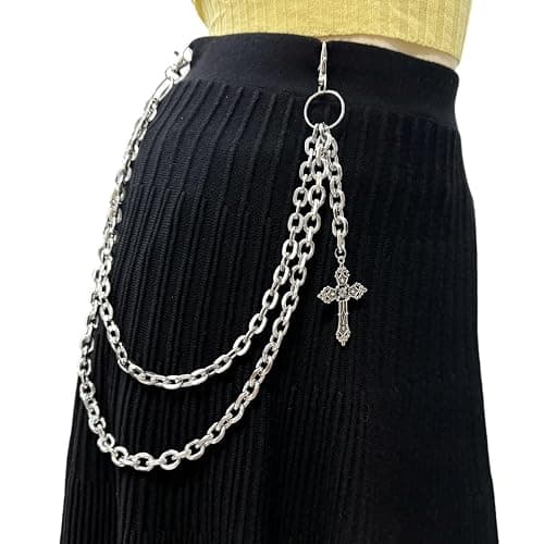 Punk Pants Chain Hip Hop Cross Sword Star Rivet Charm Layered Jeans Chains Wallet Chain Vintage Rock Chains for Women Men Halloween Jewelry Clothing Accessories thumbnail 5