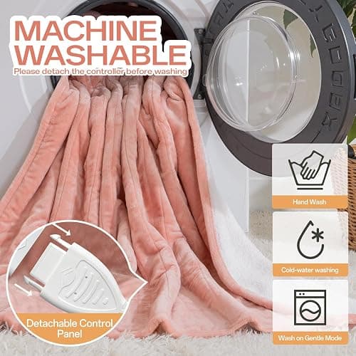 Electric Blanket Heated Throw, 50" x 60" Heated Blanket with 8 Heat Levels & 8 Hours Auto Off, Fast Heating Blankets Machine Washable with ETL Certification, Pink thumbnail 7